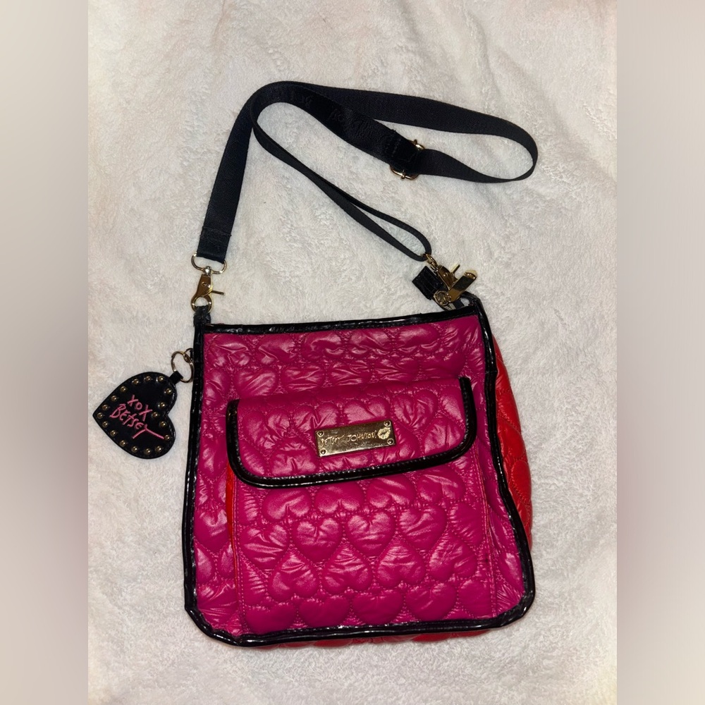 Betsey Johnson Pink $ Red Quilted Crossbody Bag